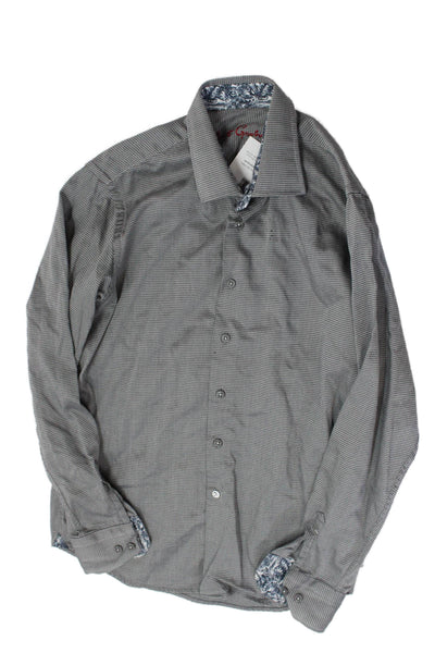 Robert Graham Mens Cotton Collared Long Sleeve Button Down Gray Size 16