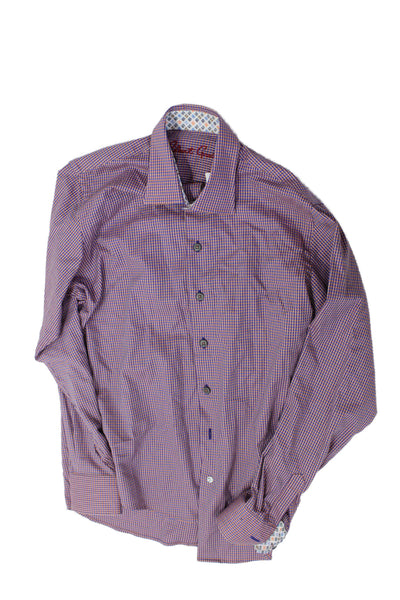Robert Graham Mens Cotton Mini Houndstooth Button Down Shirt Purple Size 16