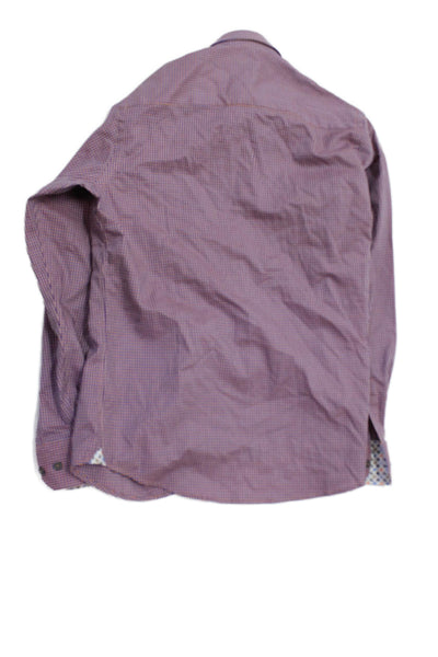 Robert Graham Mens Cotton Mini Houndstooth Button Down Shirt Purple Size 16