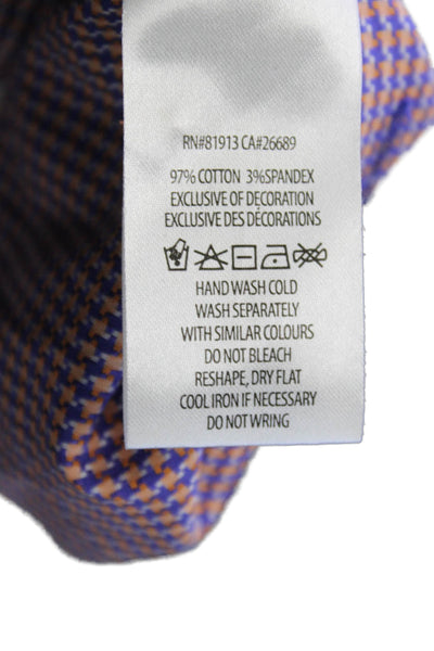 Robert Graham Mens Cotton Mini Houndstooth Button Down Shirt Purple Size 16