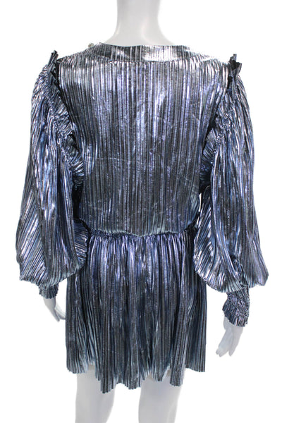 Raisa Vanessa Womens Silver Striped V Neck Long Sleeve Mini Dress Size 34