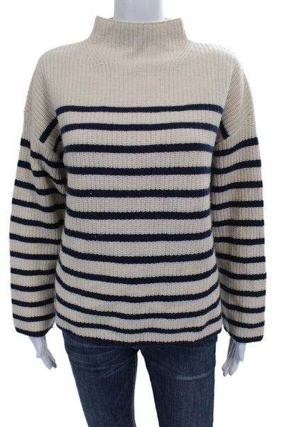 Rails Women Beige Striped Wool Mock Neck Pullover Sweater Long Sleeve Size S