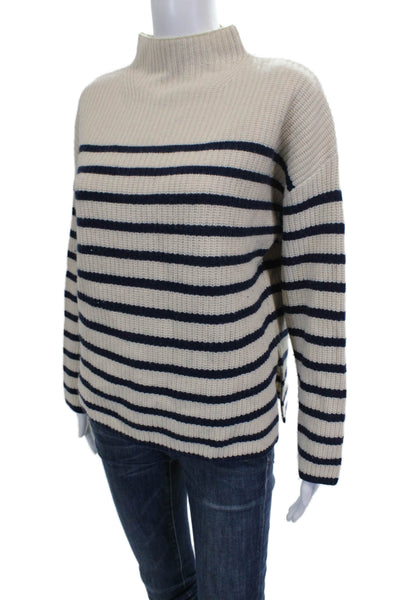 Rails Women Beige Striped Wool Mock Neck Pullover Sweater Long Sleeve Size S