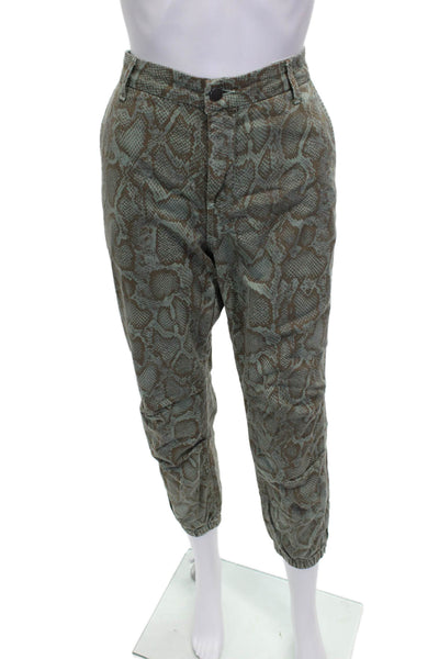 Sundry Womens Green Animal Print Cotton Jogger Pants Button Size 28