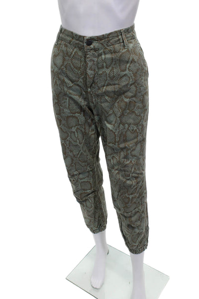 Sundry Womens Green Animal Print Cotton Jogger Pants Button Size 28