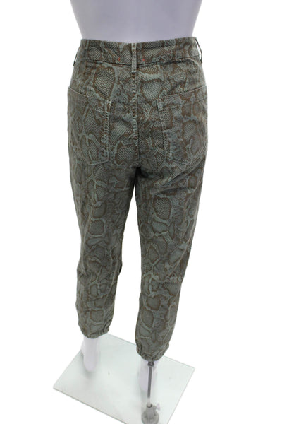 Sundry Womens Green Animal Print Cotton Jogger Pants Button Size 28