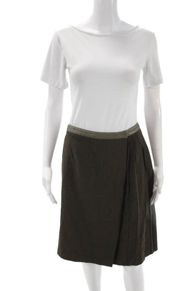 Worth Womens Wrap Skirt Green Knee Length Button Polyester Size 4