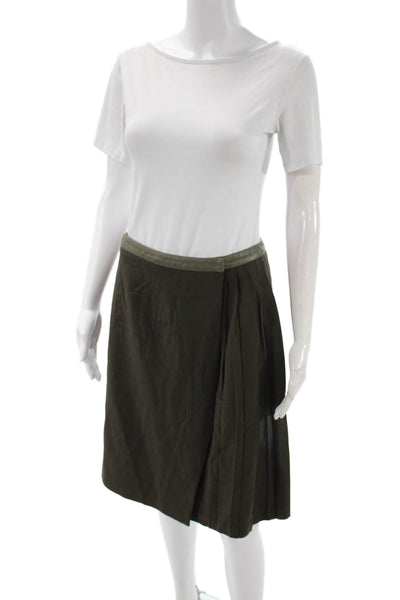 Worth Womens Wrap Skirt Green Knee Length Button Polyester Size 4
