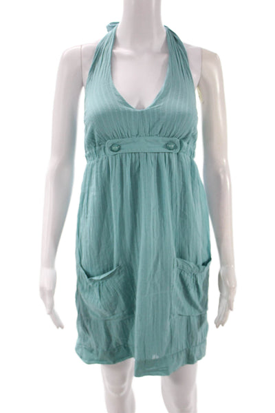 Ella Moss Women Sundress Blue Cotton Halter Mini Tie Waist Size XS
