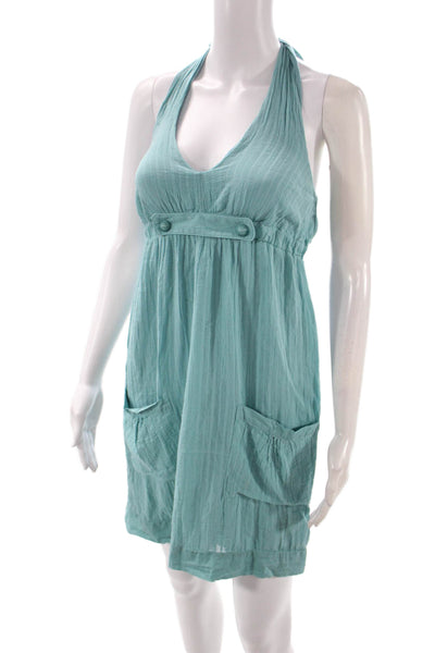 Ella Moss Women Sundress Blue Cotton Halter Mini Tie Waist Size XS