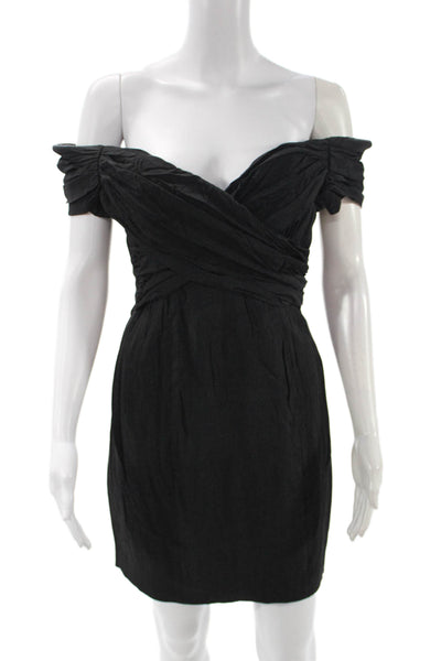 Nicole Miller Women Black Off Shoulder Bodycon Dress Short Sleeve Size 8