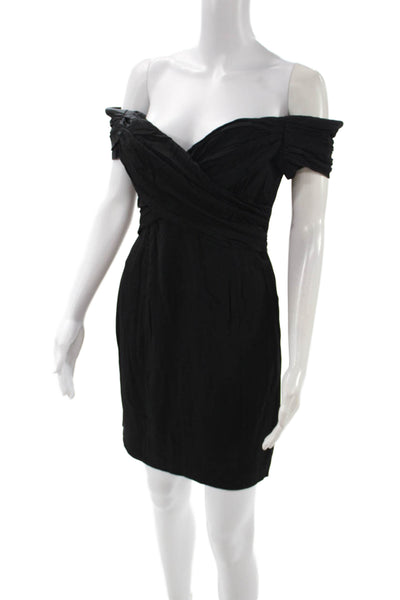 Nicole Miller Women Black Off Shoulder Bodycon Dress Short Sleeve Size 8