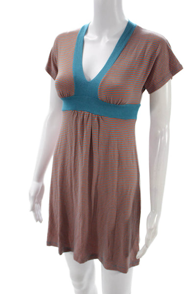 Ella Moss Women Trapeze Swing Dress Multicolor Striped V-Neck Size XS