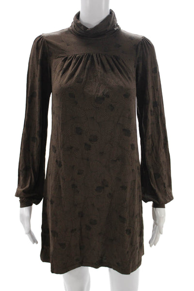 Ella Moss Womens Brown Geometric Cowl Neck Shift Dress Long Sleeve Modal Size S