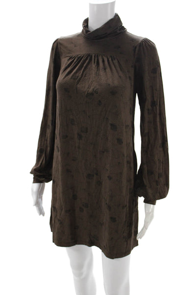 Ella Moss Womens Brown Geometric Cowl Neck Shift Dress Long Sleeve Modal Size S