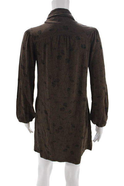 Ella Moss Womens Brown Geometric Cowl Neck Shift Dress Long Sleeve Modal Size S