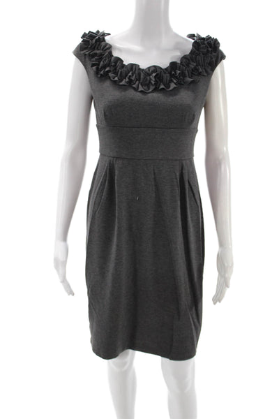 London Times Women Sheath Dress Gray Short Sleeve Round Neck Knee Length Size 4