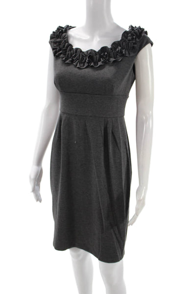 London Times Women Sheath Dress Gray Short Sleeve Round Neck Knee Length Size 4