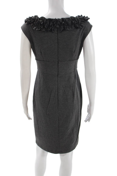 London Times Women Sheath Dress Gray Short Sleeve Round Neck Knee Length Size 4