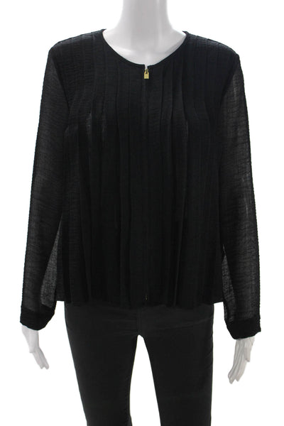 Club Monaco Womens Black Basic Petite Blouse Long Sleeve Round Neck Size S