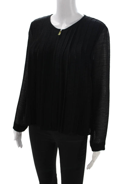 Club Monaco Womens Black Basic Petite Blouse Long Sleeve Round Neck Size S