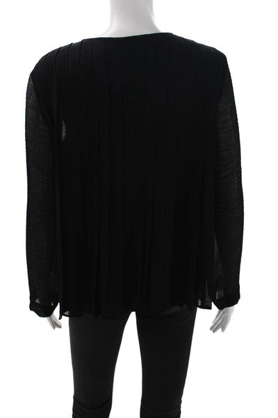 Club Monaco Womens Black Basic Petite Blouse Long Sleeve Round Neck Size S