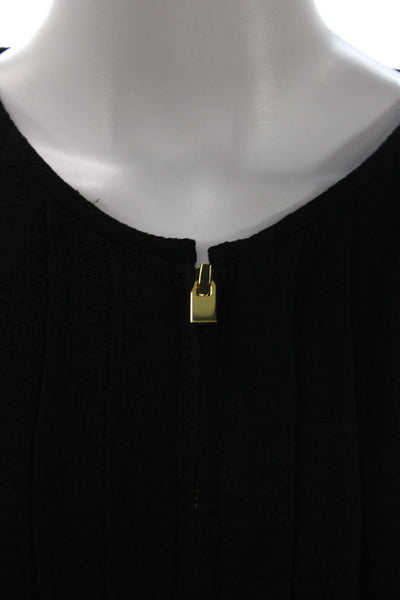 Club Monaco Womens Black Basic Petite Blouse Long Sleeve Round Neck Size S
