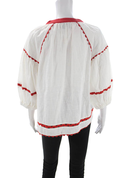 Rose And Rose Womens Tunic Blouse V-Neck 3/4 Sleeve Cotton White Size L