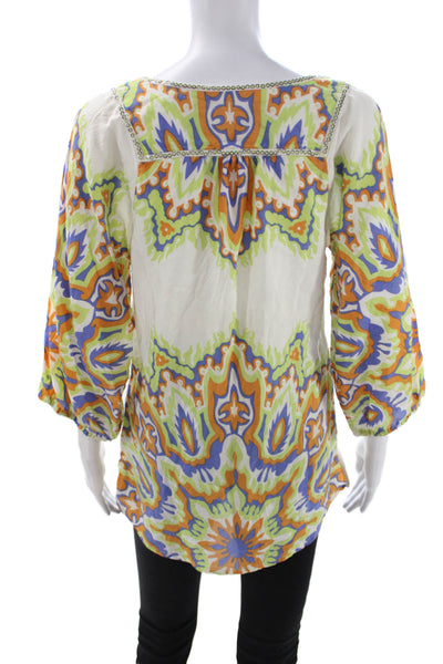 Robert Graham Women Tunic Blouse Silk V-Neck Multicolor 3/4 Sleeve Size S