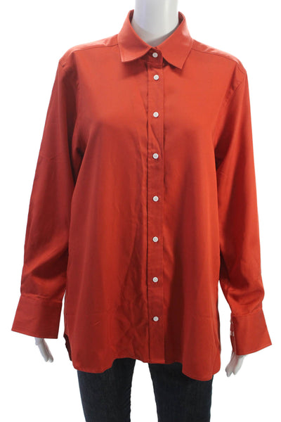 The Shirt Company Womens Orange Tencel Tunic Button-Up Long Sleeve Size 8