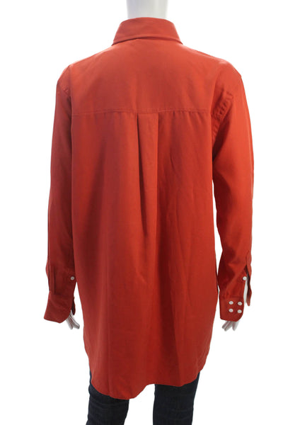 The Shirt Company Womens Orange Tencel Tunic Button-Up Long Sleeve Size 8