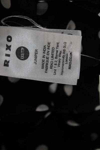 Rixo Women Black Polka Dot V Neck 3/4 Sleeve Maxi Dress Viscose Size 2