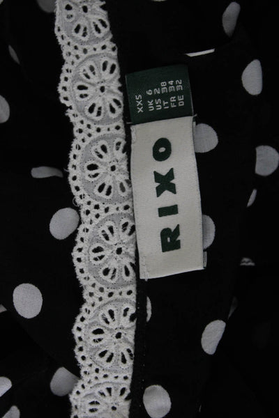 Rixo Women Black Polka Dot V Neck 3/4 Sleeve Maxi Dress Viscose Size 2