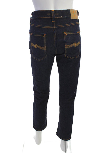 Nudie Jeans Mens Tapered Blue Cotton Jeans Button Size 30