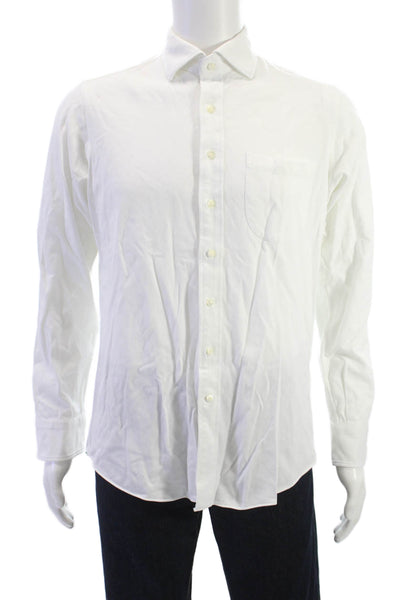 Sid Mashburn Mens Cotton Long Sleeve Collared Button-Down Shirt White Size M