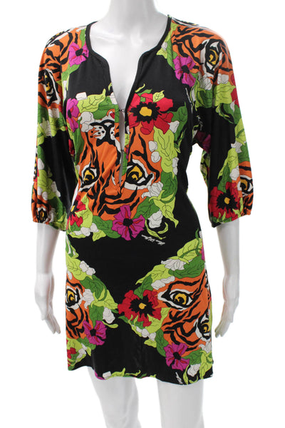 Mara Hoffman Women Multicolor V-Neck 3/4 Sleeve Shift Dress Size S
