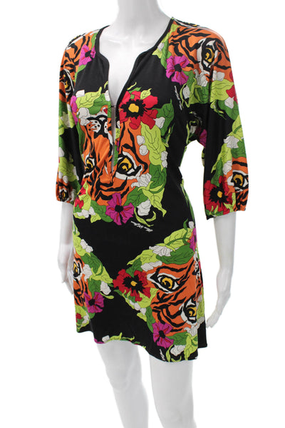 Mara Hoffman Women Multicolor V-Neck 3/4 Sleeve Shift Dress Size S