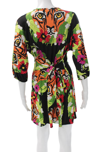Mara Hoffman Women Multicolor V-Neck 3/4 Sleeve Shift Dress Size S