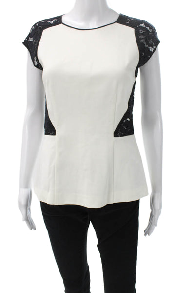 Rebecca Taylor Womens White Colorblock Rayon Short Sleeve Blouse Zip Size 6