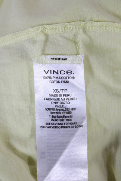 Vince Womens Basic T-Shirt Yellow 100% Pima Cotton Crew Neck Cap Sleeve Size XS