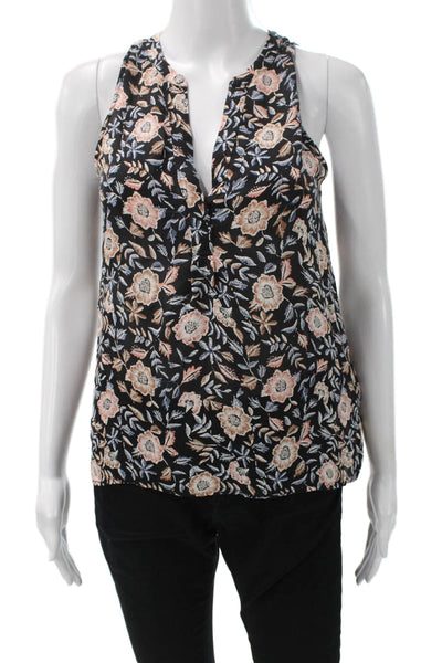 Joie Women Silk V-Neck Floral Sleeveless Blouse Black Basic Pullover Size 2XS