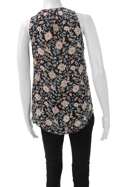 Joie Women Silk V-Neck Floral Sleeveless Blouse Black Basic Pullover Size 2XS
