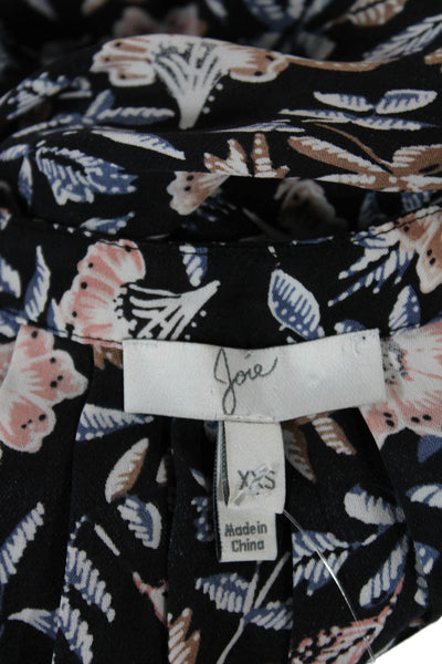 Joie Women Silk V-Neck Floral Sleeveless Blouse Black Basic Pullover Size 2XS