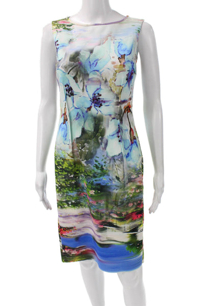 Rickie Freeman Teri Jon Womens Sheath Dress Floral Boatneck Sleeveless Size 2