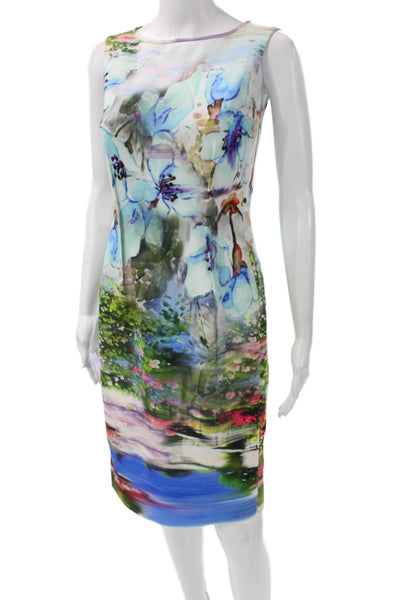 Rickie Freeman Teri Jon Womens Sheath Dress Floral Boatneck Sleeveless Size 2