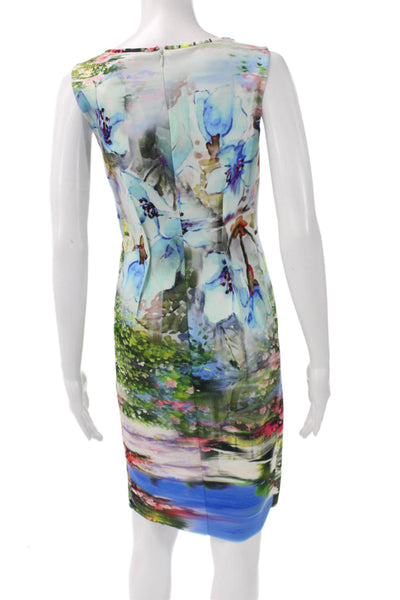 Rickie Freeman Teri Jon Womens Sheath Dress Floral Boatneck Sleeveless Size 2