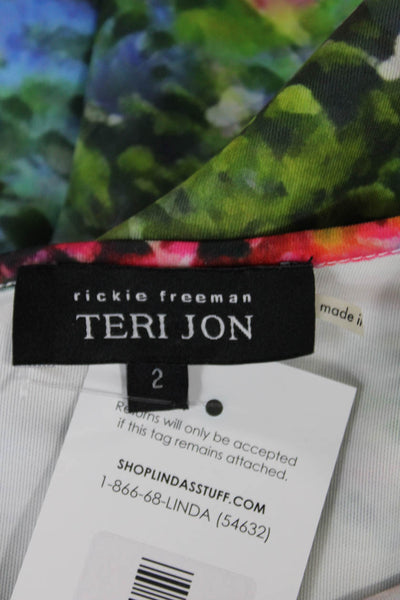 Rickie Freeman Teri Jon Womens Sheath Dress Floral Boatneck Sleeveless Size 2