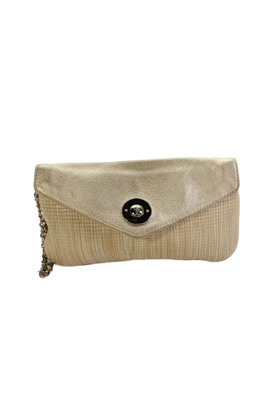 Cole Haan Womens Metallic Leather Trim Wristlet Clutch Bag Gold
