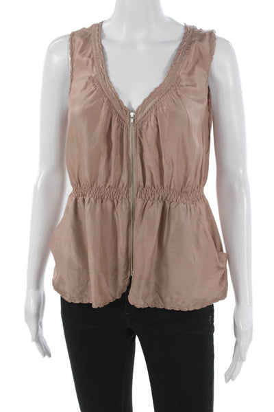 J Crew Womens Basic Silk Sleeveless V Neck Zip Blouse Beige Size 0