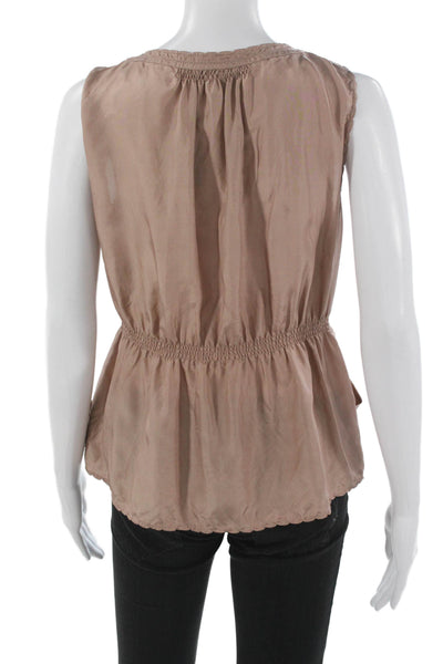 J Crew Womens Basic Silk Sleeveless V Neck Zip Blouse Beige Size 0